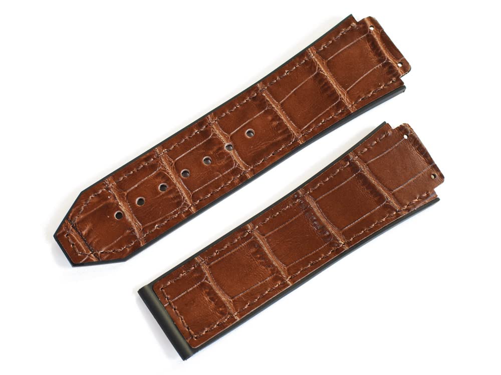 

King Watch Parts Hublot Совместимые Classic Fusion 521 525 Chronograph 45 мм Корпус Внешний продукт Резиновый ремешок Тисненый крокодиловый коричневый [Импортный оригинал] /