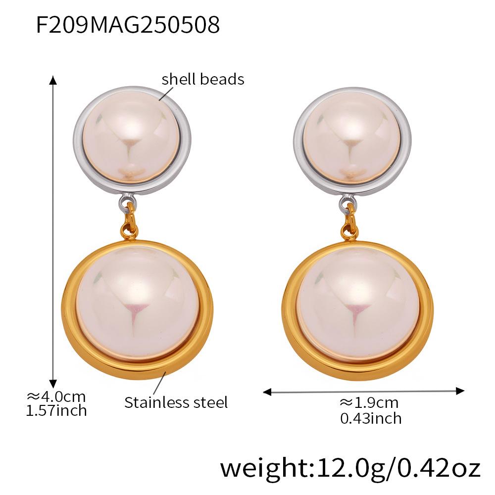 Iridescent Mother-of-Pearl Stainless Steel Two-Tone Earrings
