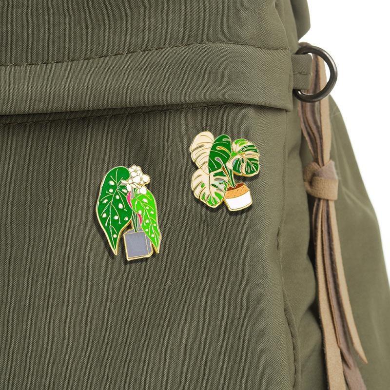 Creative Cartoon Potted Flower Enamel Brooch Badge Pastoral Green Leaf Brooch Suitable for Men and Women Hats Bags Clothes Gifts