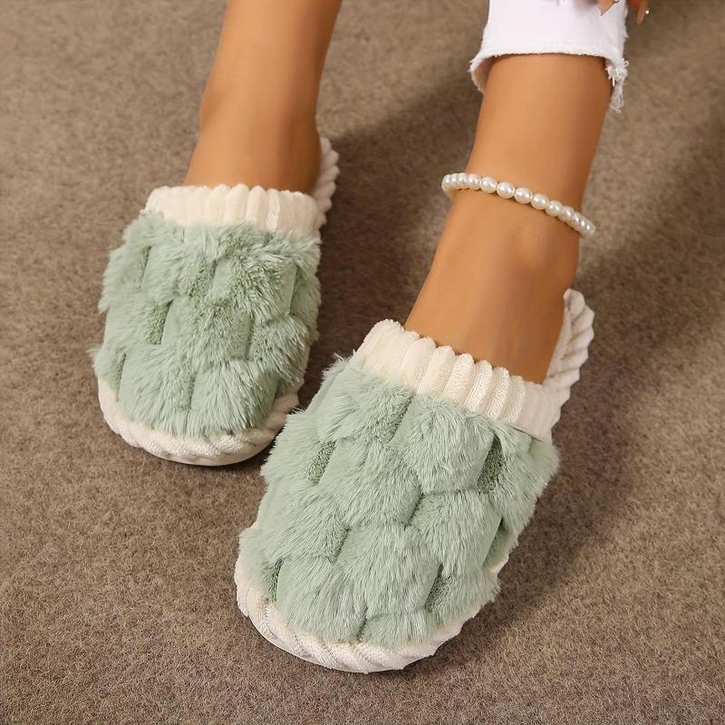 New Faux Fur Slippers Casual Slip On Plush Lined Comfortable Indoor Home Slippers