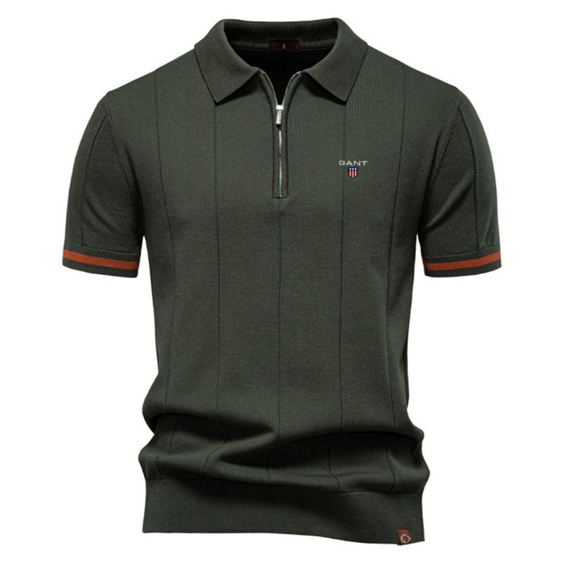 Gant 2025 Spring/Summer Embroidered New Men's Business Casual Woolen Polo Shirt, Flip Collar Knitted Polo Shirt, Short Sleeve