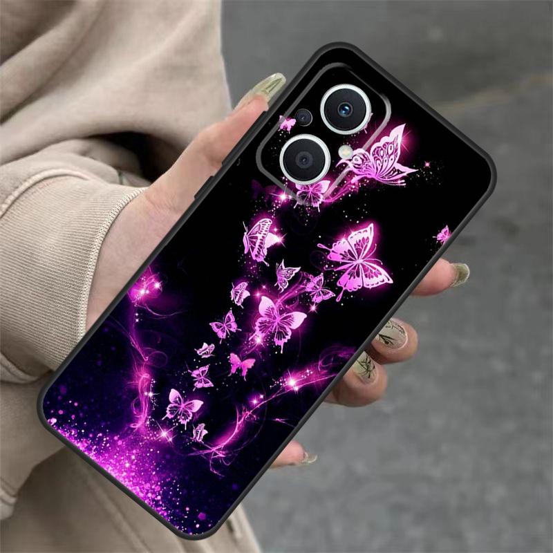 Black Beautiful Butterfly Case For OPPO Reno 14F 13F 12F 11F 10 12 13 14 Pro 7 8 Lite OPPO Find X5 X6 X8 X9 Pro Cover