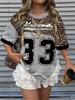 2026 Womens Casual Leopard Print Number 33 Pattern Women  T-Shirt Girl Round Neck Tee Outdoor Sports Plus-Size Women's Clothing