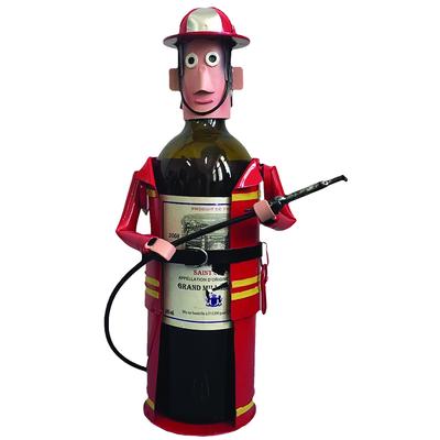 [R0665] - Flaschenhalter 'Metallskulptur' Roter Feuerwehrmann - 24x10 cm