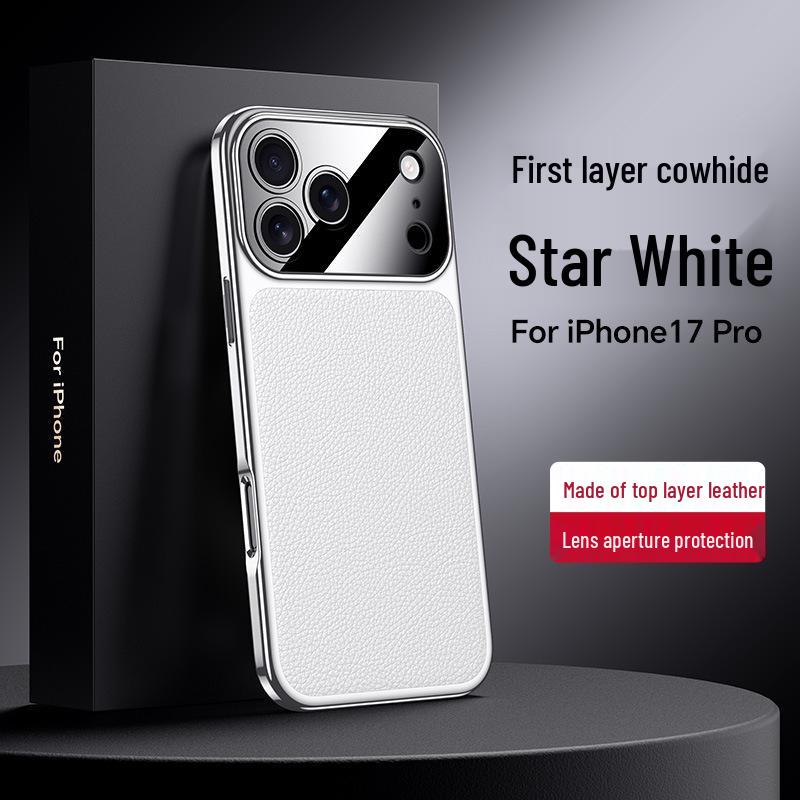 Luxury Electroplated Cowhide Protective Case for iPhone 17 Pro Max - Unisex, Soft Shell