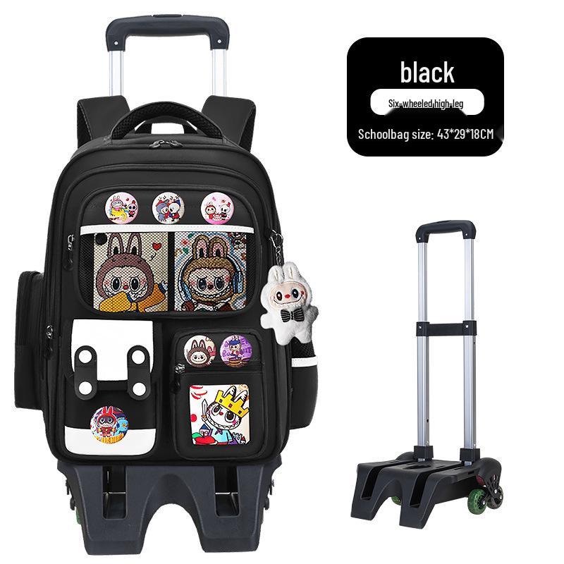 Cartoon Trolley Backpack for Grade 2-6 Students - Large Capacity Schoolbag for Boys & Girls