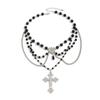 SHIXIN Gothic Multilayer Black Acrylic Bead Chain Choker Necklace for Women Retro Jesus Cross Pendant Necklace Halloween Jewelry