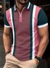 Herren Polohemd mit Reißverschlusskragen Retro Tausend-Vögel-Gitter Druck Farbblockstreifen Kurzarm POLO Sommer Schlankmachend Lässig Streetwear Golf T-Shirt