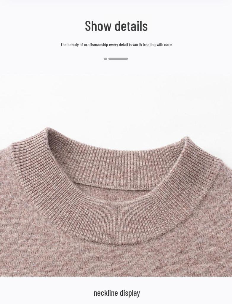 Men’s Autumn-Winter Pure Wool Machine Washable Sweater, Thickened, Half-High Collar, Warm Base Layer