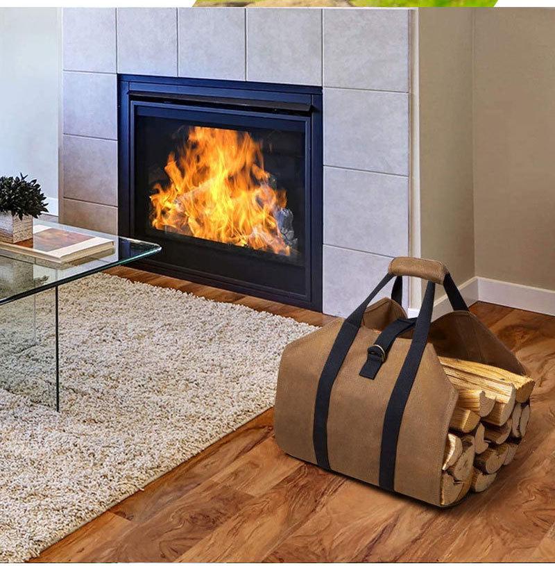 Large Capacity Wear-Resistant Canvas Firewood Carry Bag