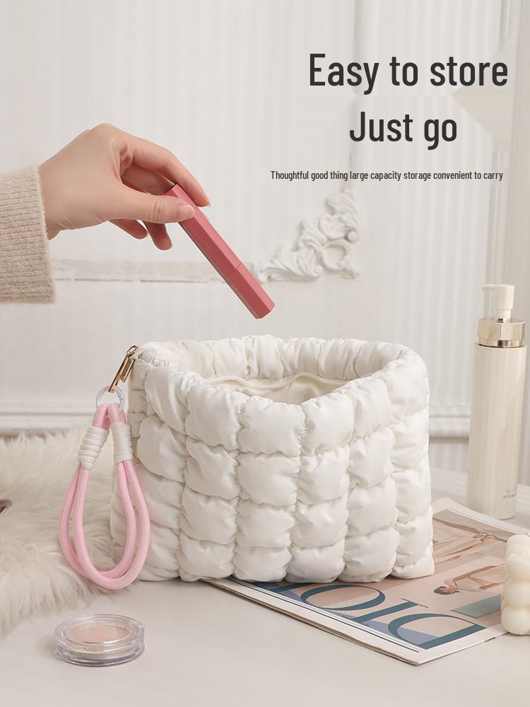 Puffy Cloud Pleated Makeup Bag - Large Capacity & Portable Versatile Handbag