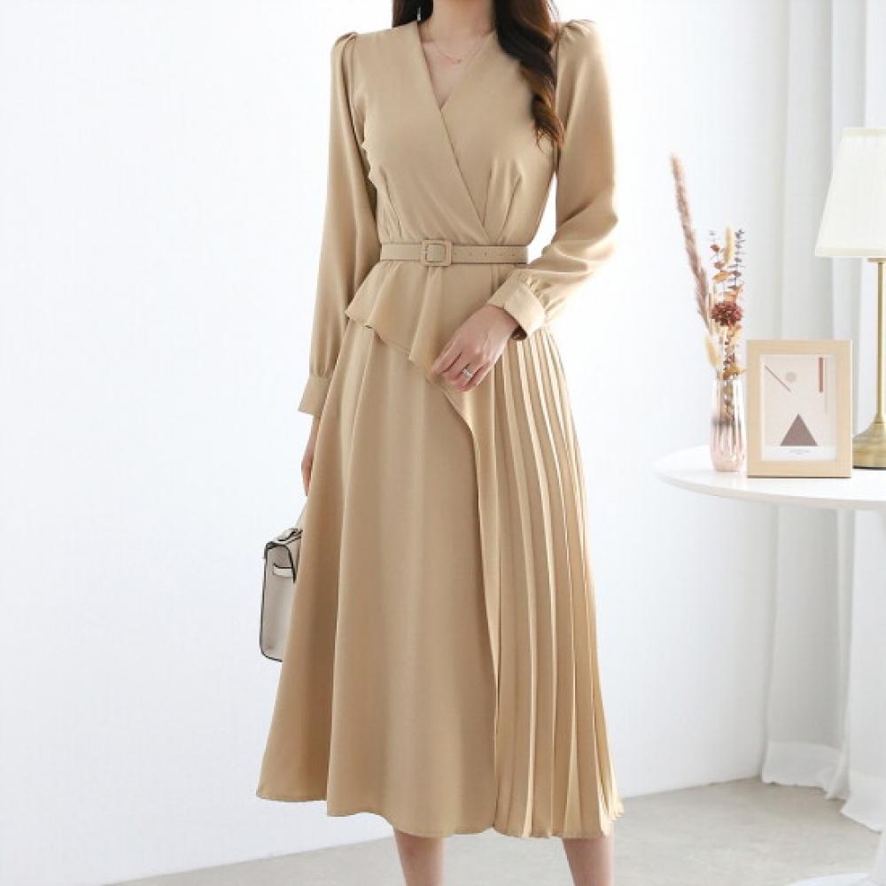 Morris Coming Home Women Draped Belted V Neck Long sleeVe Dress M2602op612a