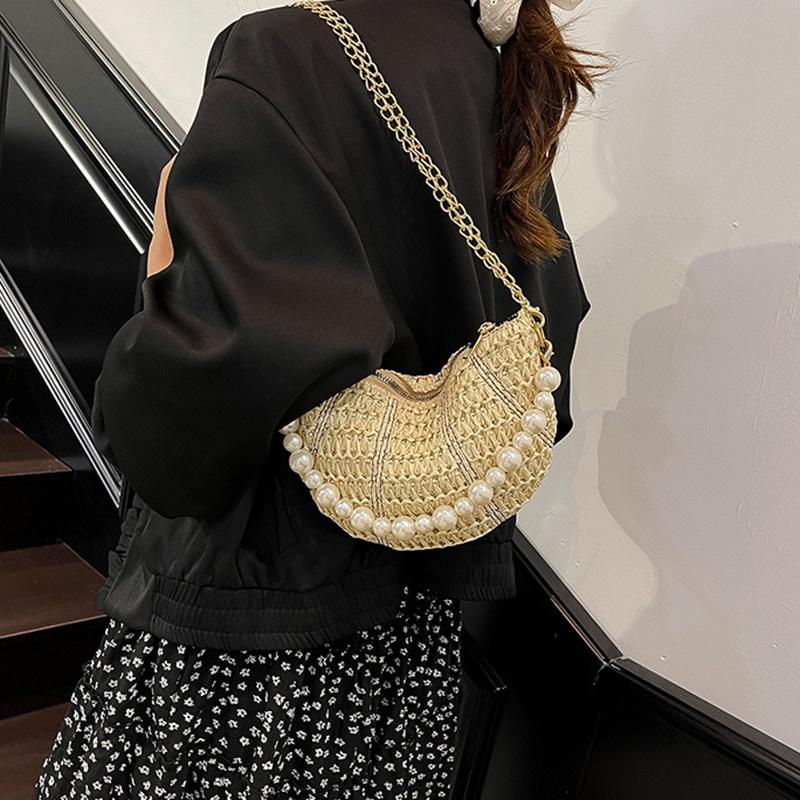 Spring New Casual Straw Woven Beading Shoulder Bags High Quality Personality Fashion Portable Crossbody Bags for Women
