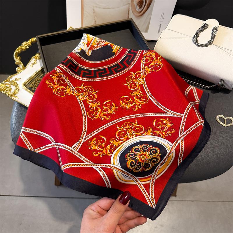 French light luxury chain small square scarf simulation silk printing silk scarf headscarf women's spring and summer scarf temperament scarf scarf new