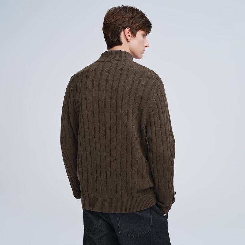 GIOVANNI VALENTINO Men's 100% Wool Cable Knit Mock Neck Zip Sweater