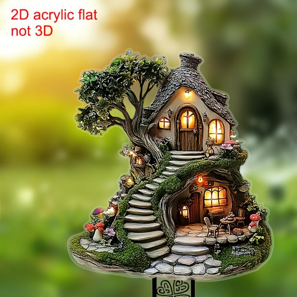 Liebliches Pilzchalet, 2D flaches Acryl, Dekoration, geeignet für Garten, Topfpflanzen, Terrasse, Außenbereich, Weihnachten, Halloween