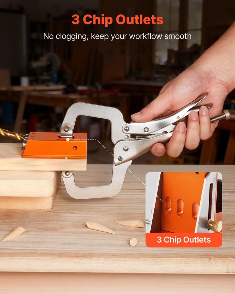 Pocket Hole Jig Kit, 12.7 to 38.1 mm Adjustable, Jig Pocket Hole System with Toolcase, C-Clamp, Step Drill, Hex Wrench, Drill Stop Ring, Square Drive