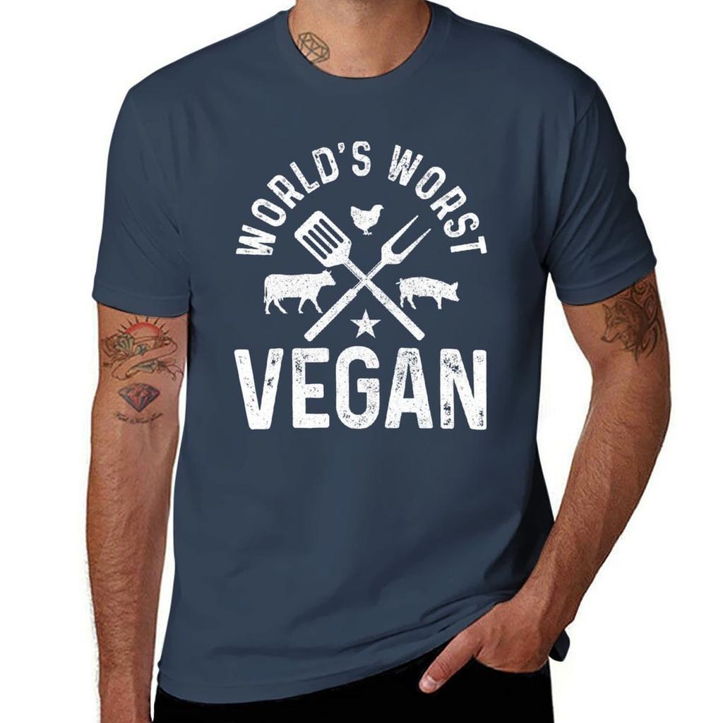 Worlds Worst Vegan Funny Butcher Meat Lover BBQ TShirt Everyday Wear Basic Short Sleeve Top