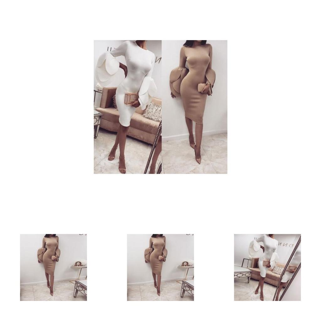 Elegant Us Women's Long Petals Sleeve Bodycon Casual Party Evening Cocktail Mini Dress For Effortless Style