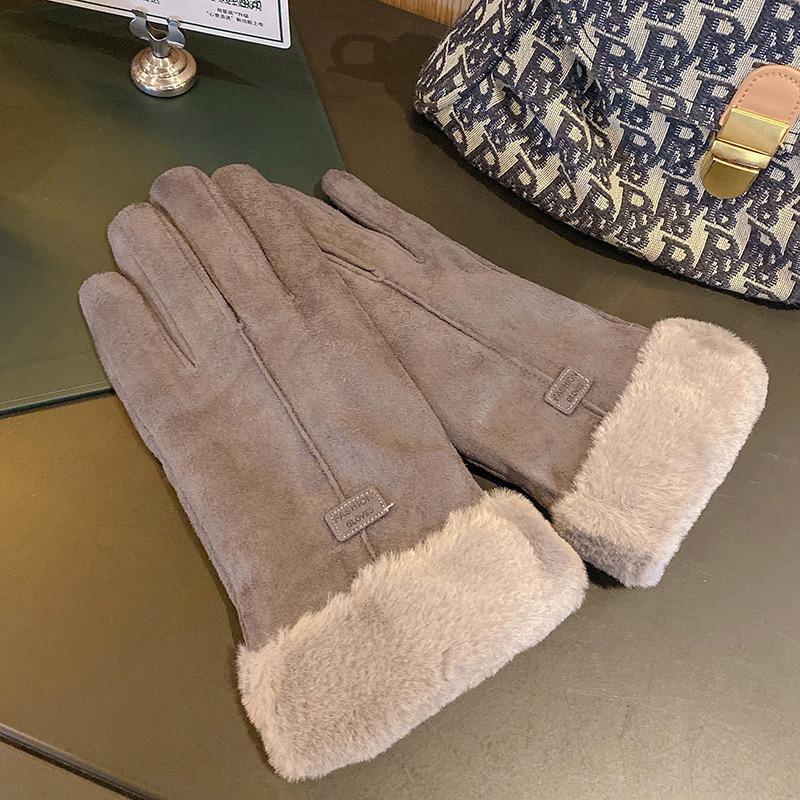 Gloves Women's Winter Riding Cycling Fleece Thickened Warm Cold Windproof Students Winter Suede Five Fingers