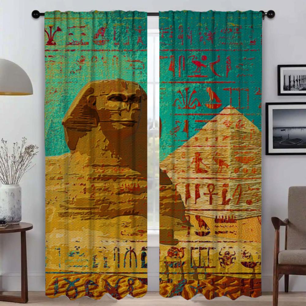 

Шторы от комаров, 2 шт., египетские каменные статуи, затемняющие шторы для комнаты, 2 панели, перегородка для украшения Хэллоуина W86xH137cmx2pcs-CL