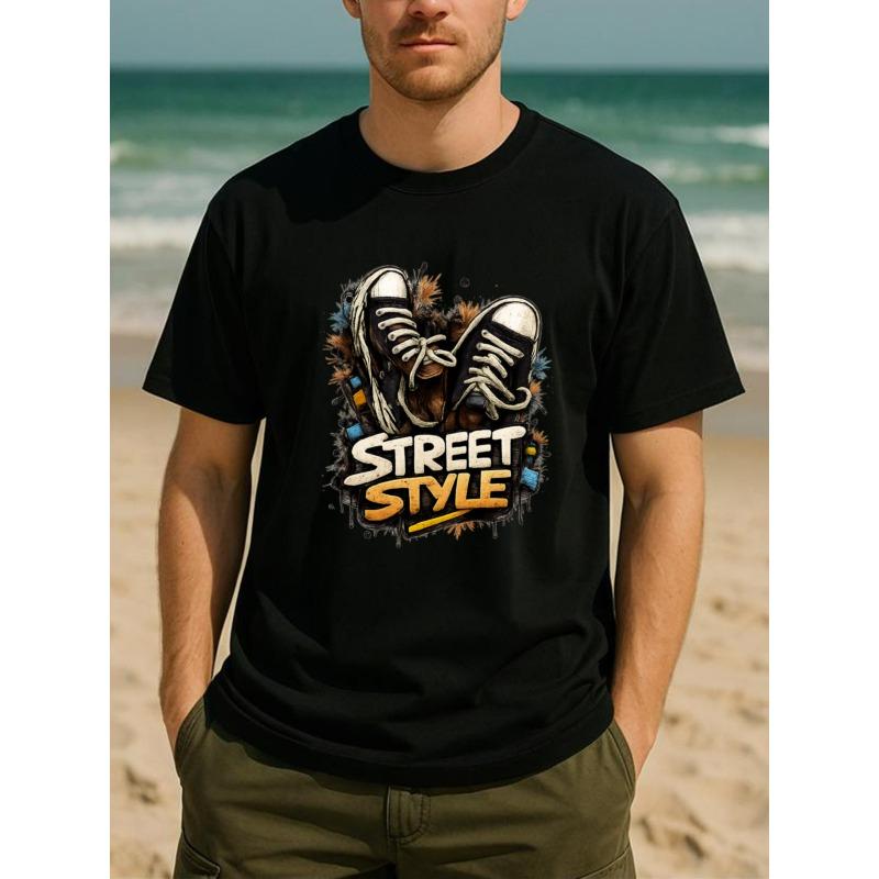 

European sizes Men S Streetwear Brand Solid Color Print T-shirt | Casual, Loose Fit, Crew Neck, Short-sleeved 4XL чорний