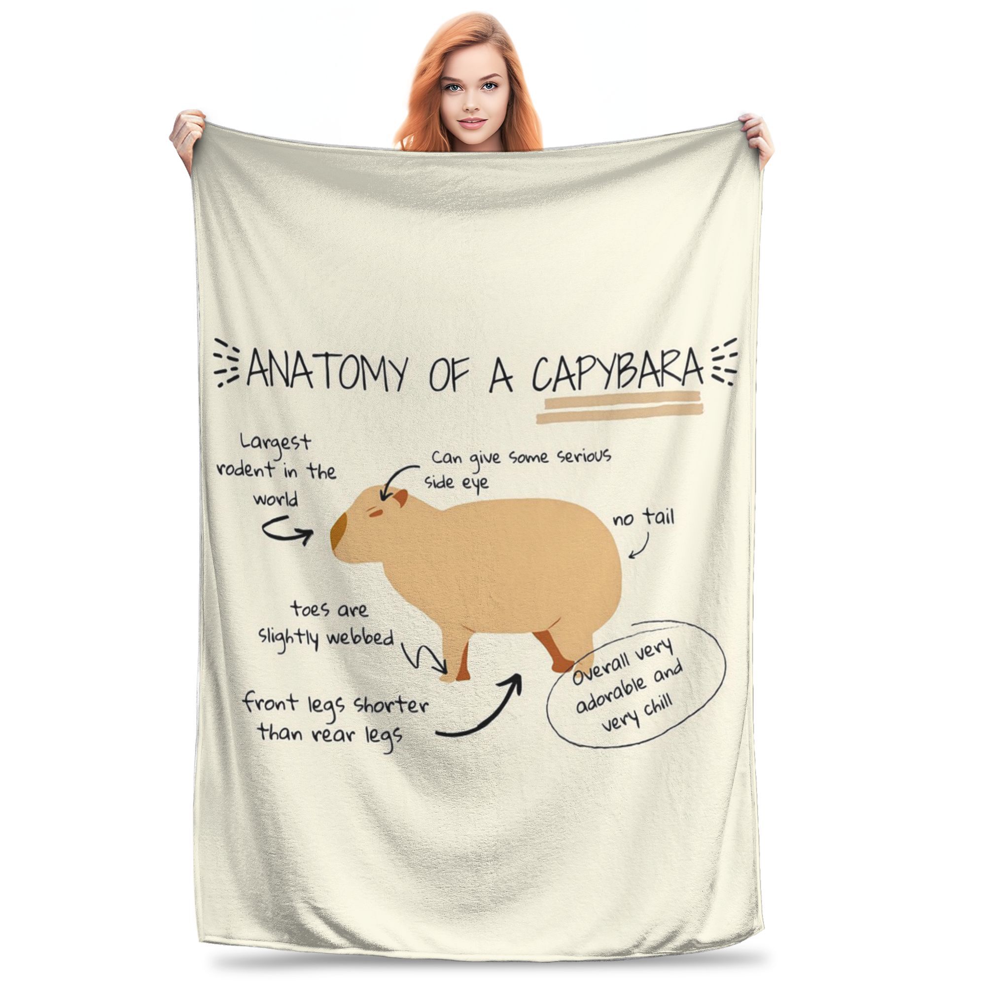 Anatomy of a Capybara Blanket Warm Flannel Sofa Throw Blanket for Couch Bedding Travel Throws Bedspread Quilt Size: 75*100cm, Weight: 230 GSM