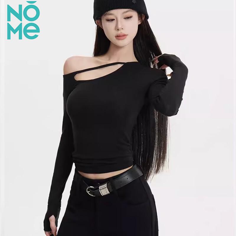 NOME Women's Off-Shoulder Oblique Collar Long Sleeve Top