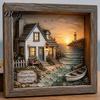 Exquisite Design Ornament Sea Glass Art Painting with LED Light, DIY Mosaic Arts and Craft Kit, Picture Frame Lamp Ocean Themed Beach Kit for