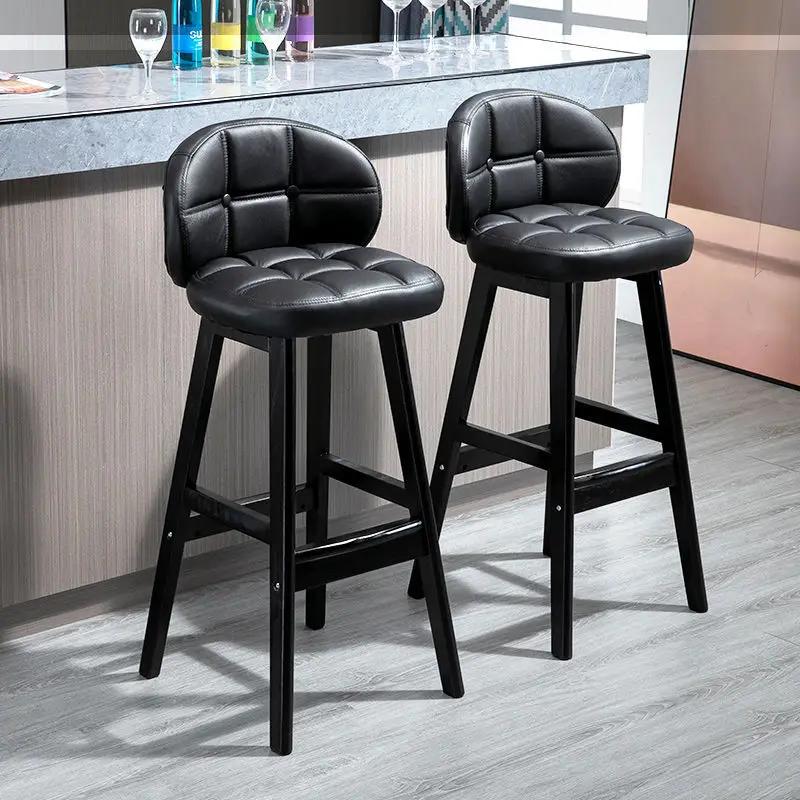High Stool Home Chair Bar Stool Solid Wood Light Luxury Bar Table and Chair Modern Minimalist High Stool Bar Chair
