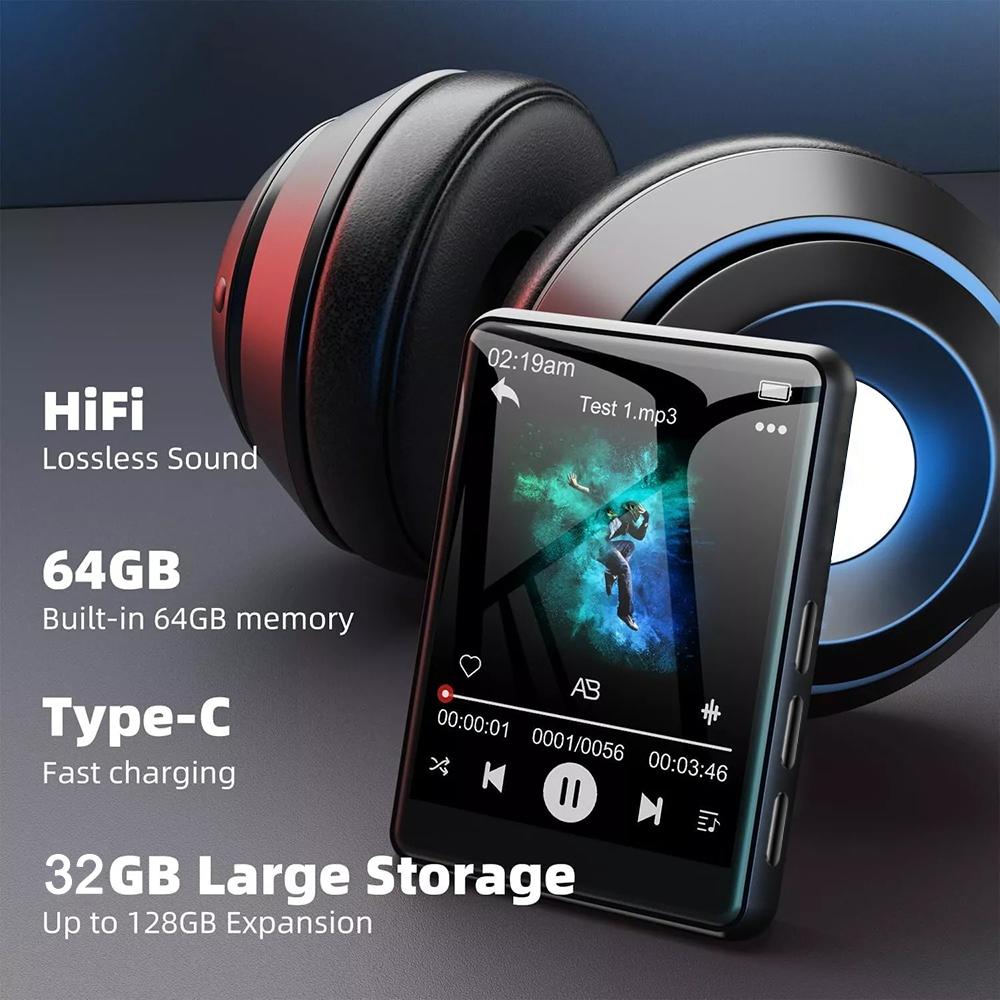 Portable 2.4 Inch Touch Screen MP3 Player Bluetooth Built-in Speaker HiFi Music MP3 32GB Walkman Video Playback Voice Recorder