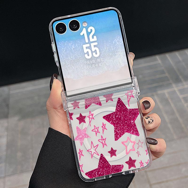 Colorful Stars Print Case For Samsung Galaxy Z Flip 8 7 FE 6 5 Z Flip8 Flip7 Flip6 Magnetic Clear Hard PC Folding Phone Cover