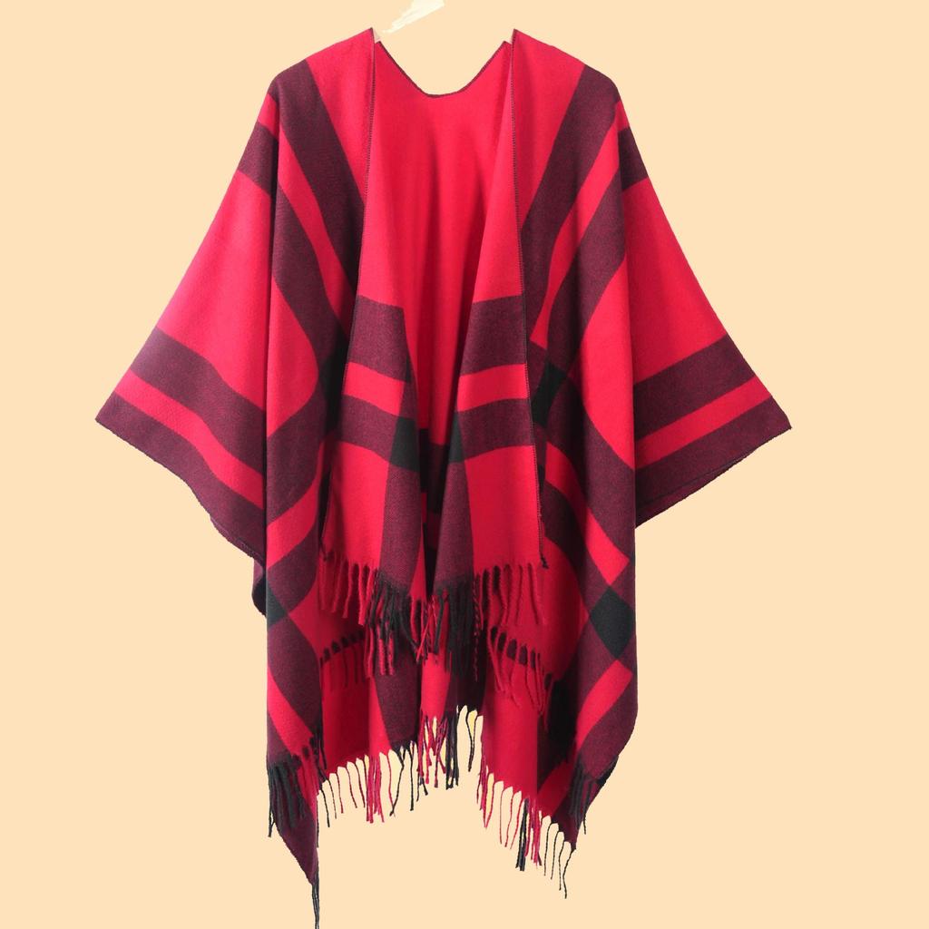 Women's Autumn/Winter Plaid Jacquard Tassel Shawl Scarf Cape