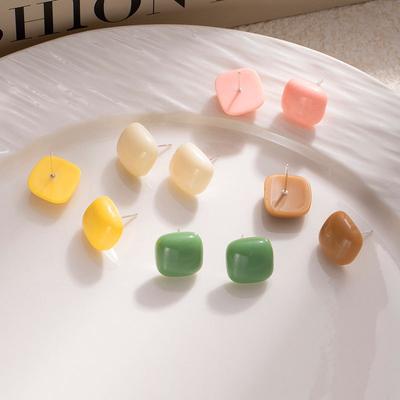 Dopamine Candy Color Square Silver Needle Stud Earrings Spring And Summer Sweet Simple Earrings High Sense Women'S Fashion Versatile Earrings