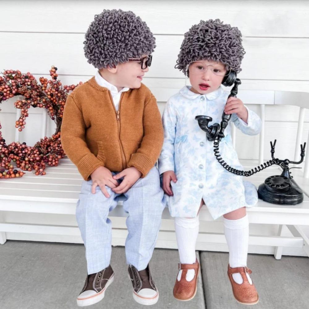 

Windproof Kids Knitted Hat Elastic Baby Woolen Cap Baby Curly Hair Hat Photography Props