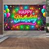 2D Glow Neon Happy Birthday Backdrop Photography Background for Kids Party