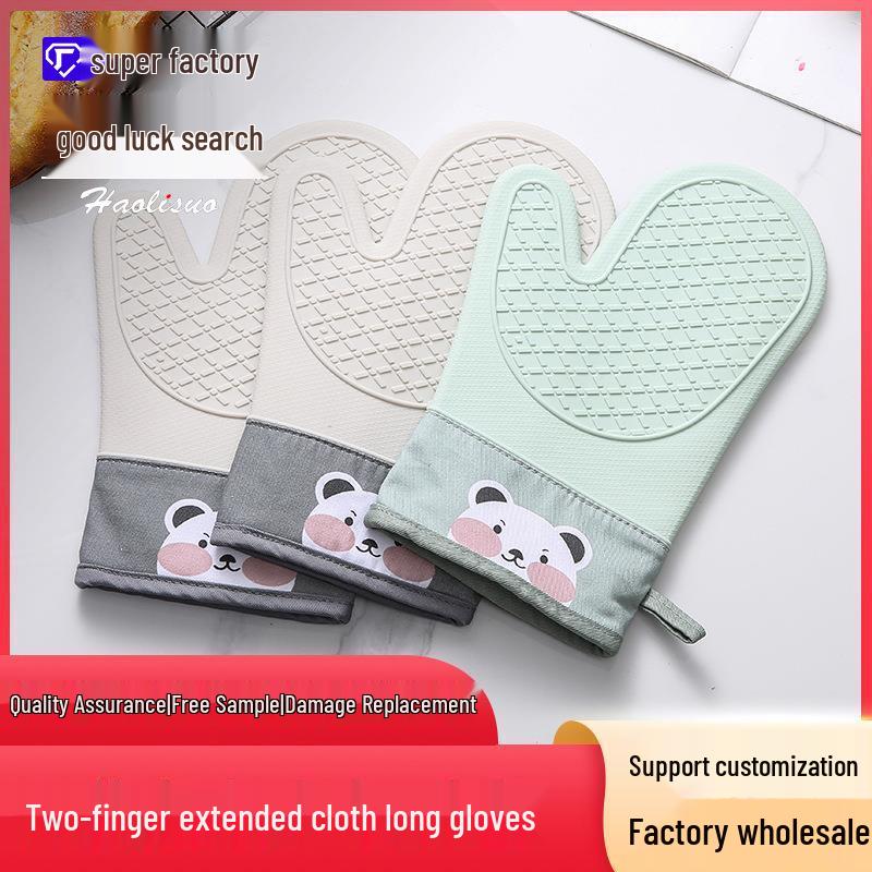 Silicone Heat-Resistant Non-Slip Oven Gloves, Thickened Two-Finger Design for Baking and Microwave Use