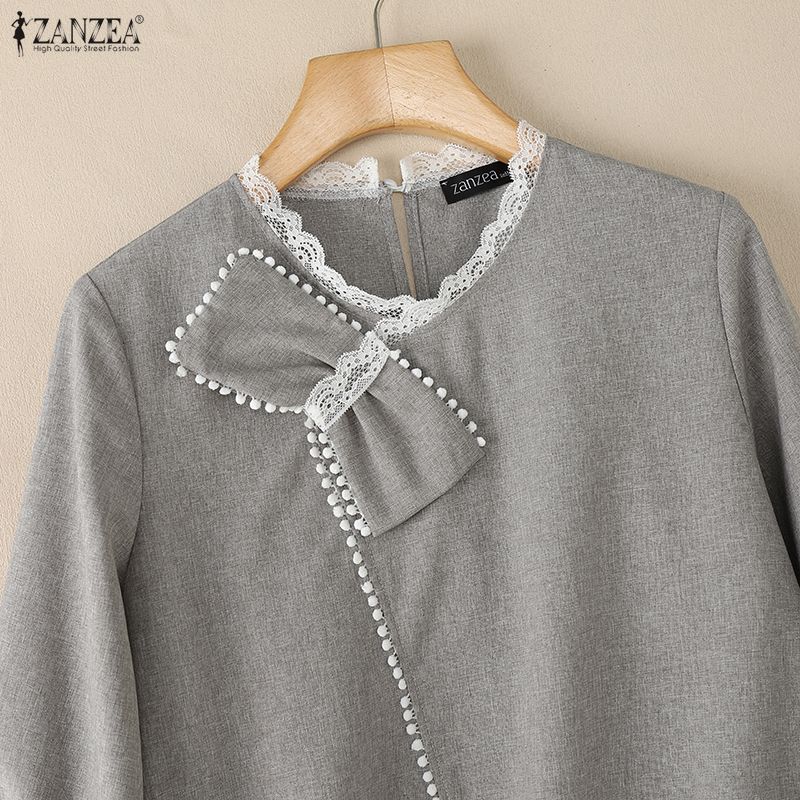 ZANZEA Women Casual V Neck Long Sleeve Lace Splice Blouse