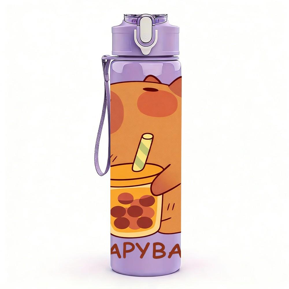 1PC Capybara Drink Beverage Cute Cartoon 750ml Color Plastic Sports Water Bottle Leakproof Flip Straw Lid Suitable for Sports Office Home Use