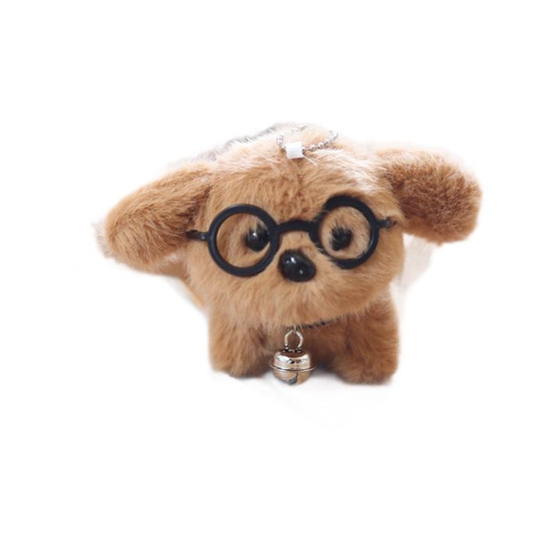 Adorable Puppy Glasses Plush Keychain with Bell 12cm Without Accessories белый