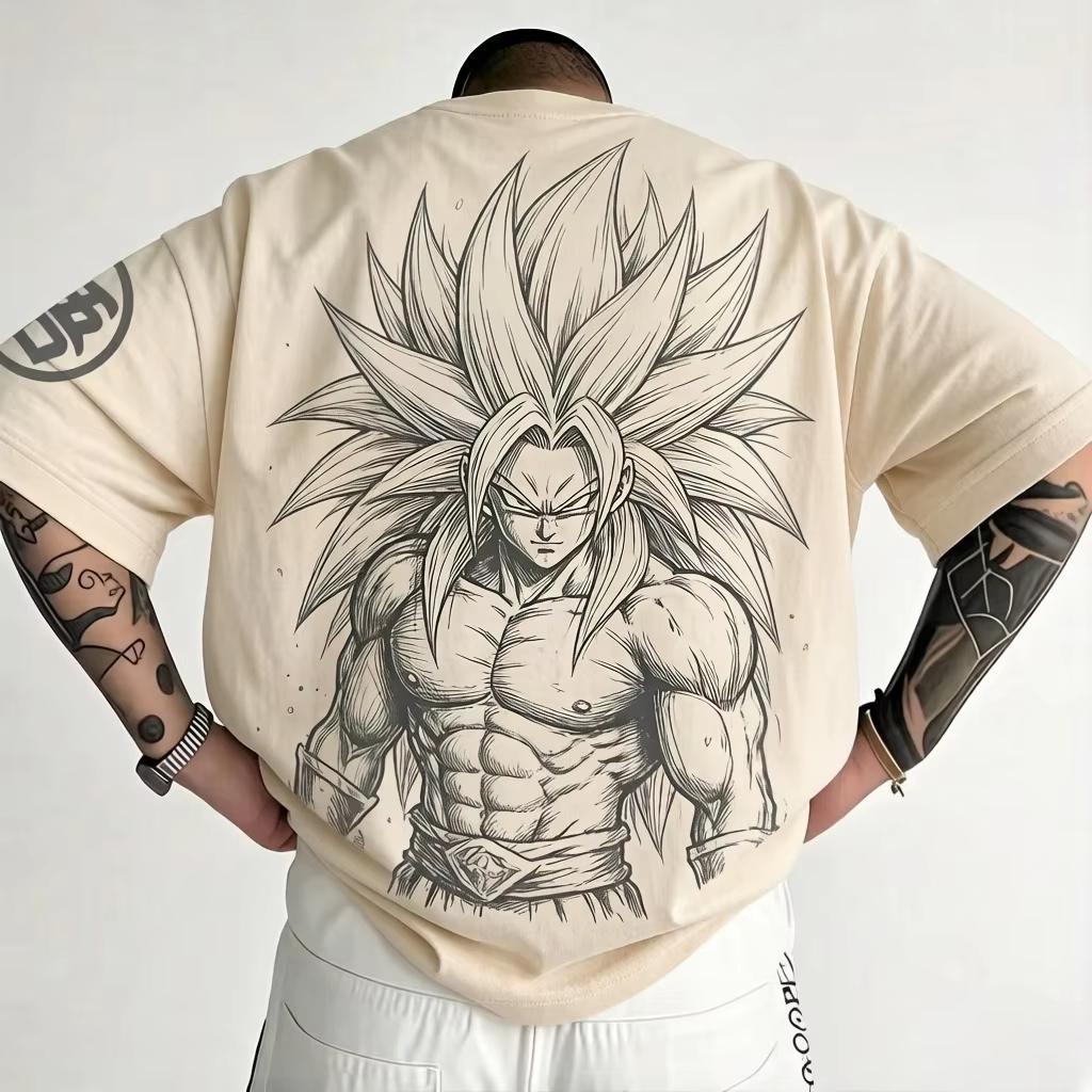 Anime Dragon Ball Z Graphic‑Print Men's T‑Shirt, Breathable Stretch Comfortable Fashion Short‑Sleeve Top For Anime Fans