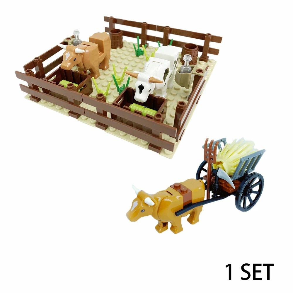 MOC Farm Set Stavebnice Plodina Rostlina Dýně Konírna Kráva Kruh Zvířata Město Pohled na ulici Kostky Model Hračky