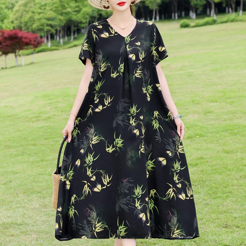 Elegant Women's Dresses Summer Vintage Clothes Plus Size Short Sleeve Casual Loose Long Dress