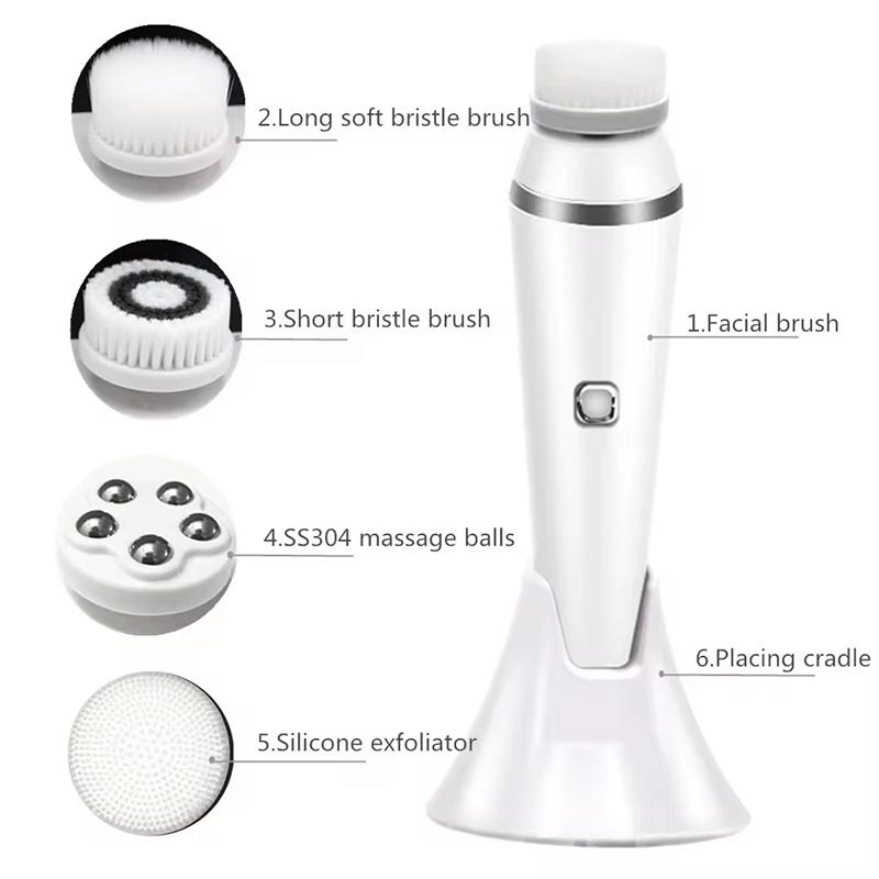Waterproof 4 in 1 Electric Face Cleansing Brush Vibration Massage 360° Clean Facial Pore Skincare Tools Four Replacement Heads