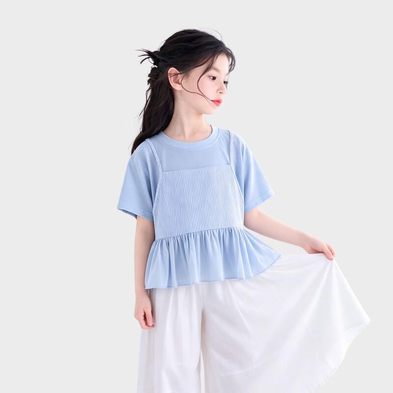 Girls' Fake Two-Piece Short Sleeve T-Shirt