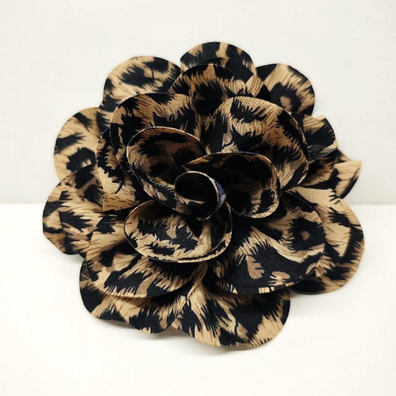 Chiffon Fabric Flower Brooch Leopard Print Pattern Pin Accessory for Clothing Bags and Hats Suitable for Various Occasions and Outfits One size