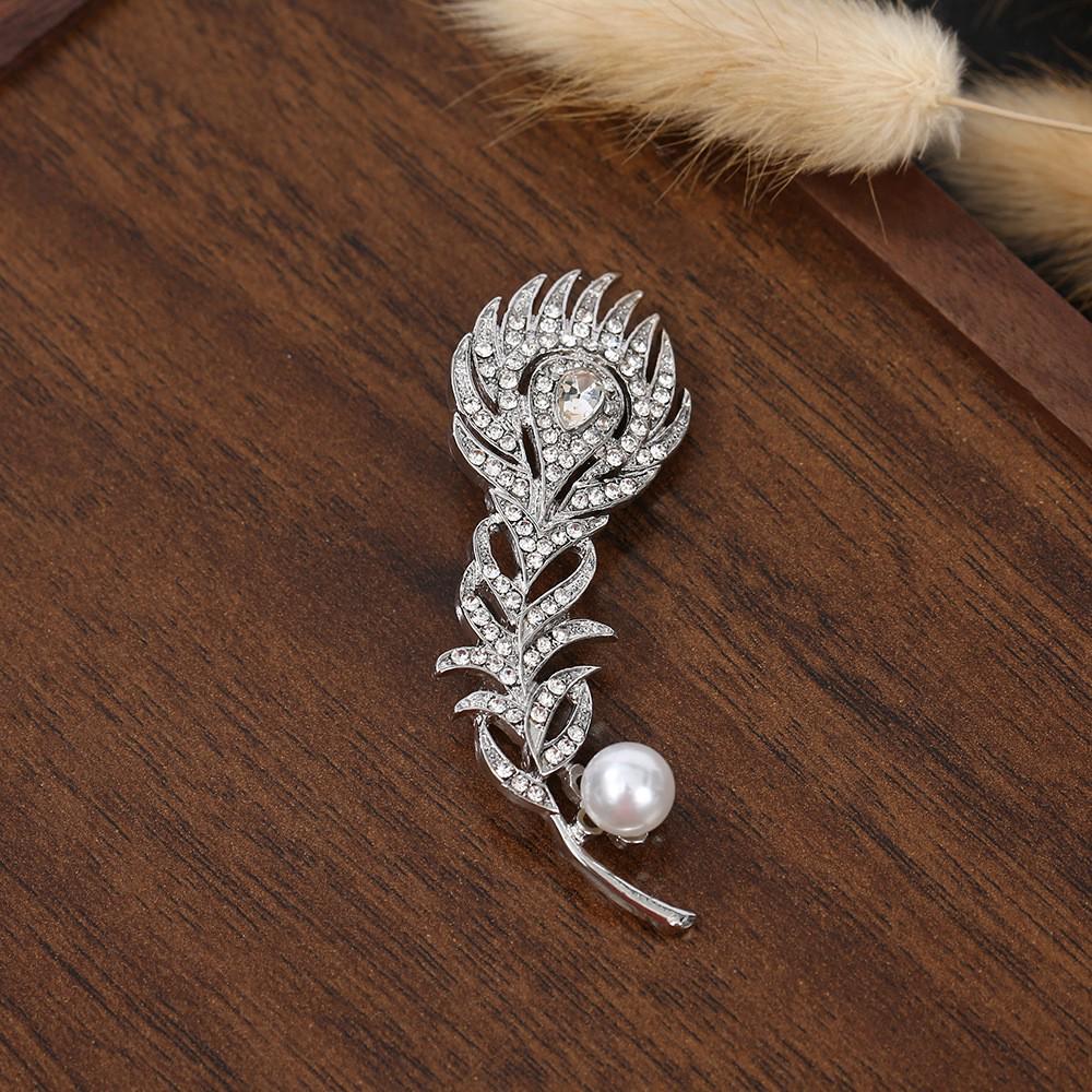 European Retro Peacock Feather Brooch with Zircon Inlay for Suits and Coats
