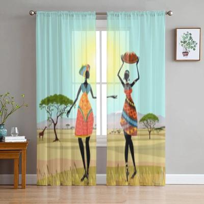 African Women In Mountain Landscape Sheer Curtains For Bedroom Living Room Tulle Curtains For Kitchen Window Voile Curtains