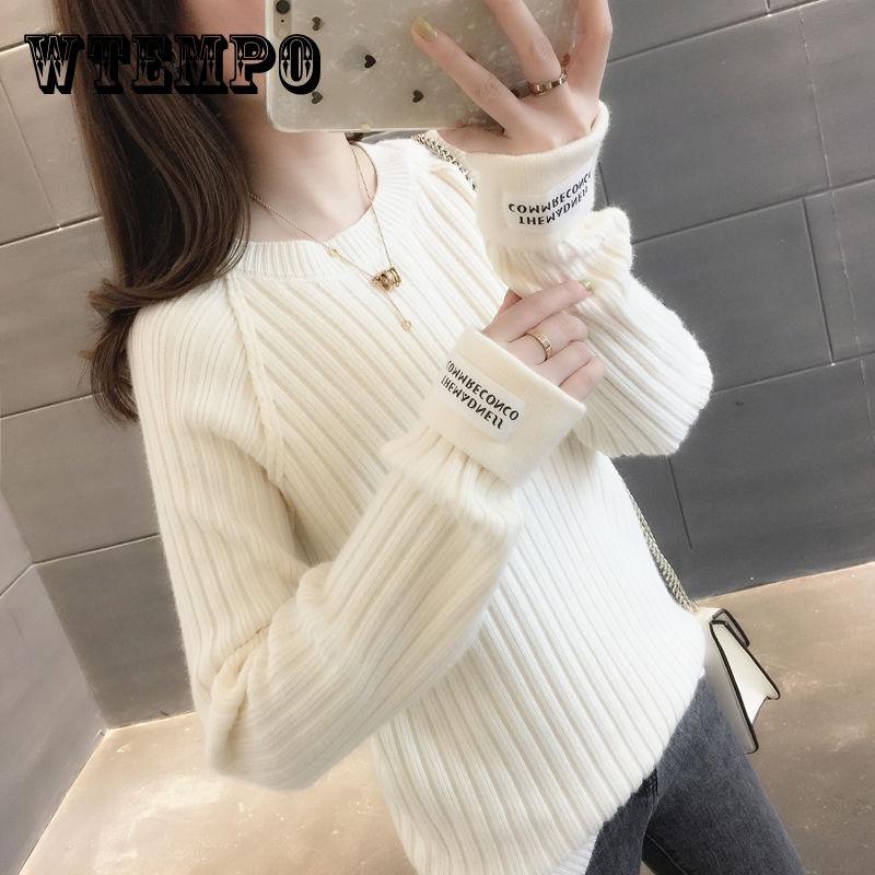 

Pofulove осенне-зимний белый свитер для студентов, свободная вязаная нижняя рубашка, женская одежда с длинными рукавами