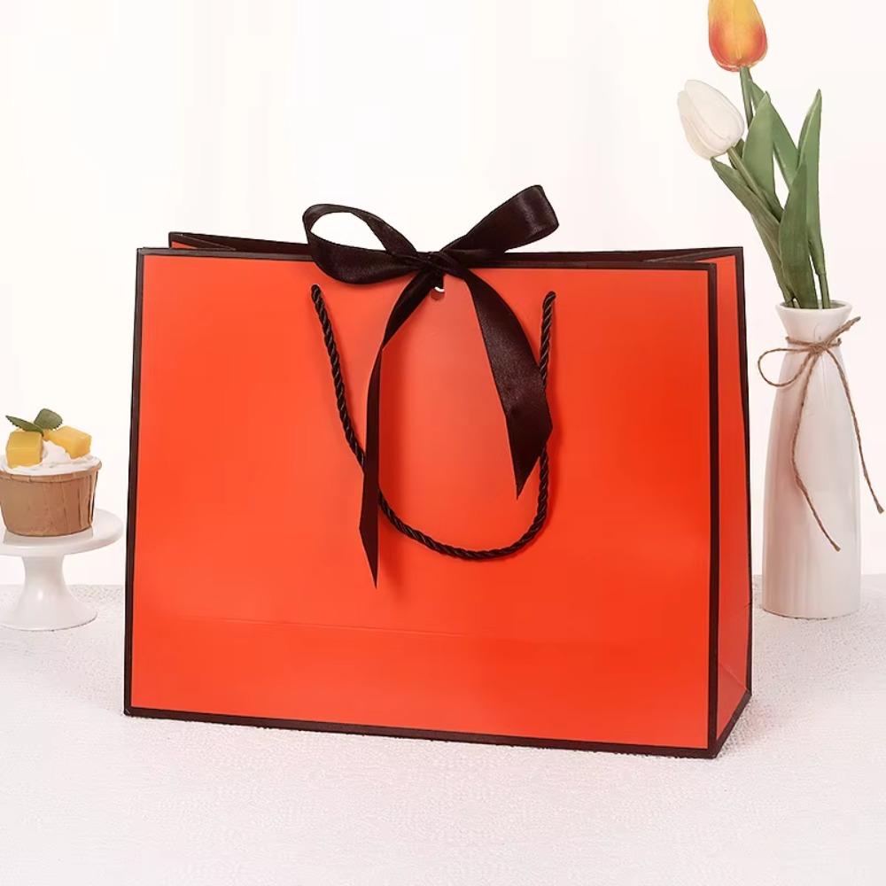 10Pcs Portable Gift Paper Bag Bow Ribbon Wedding Gift Bag Clothing Handle Bag  Celebration